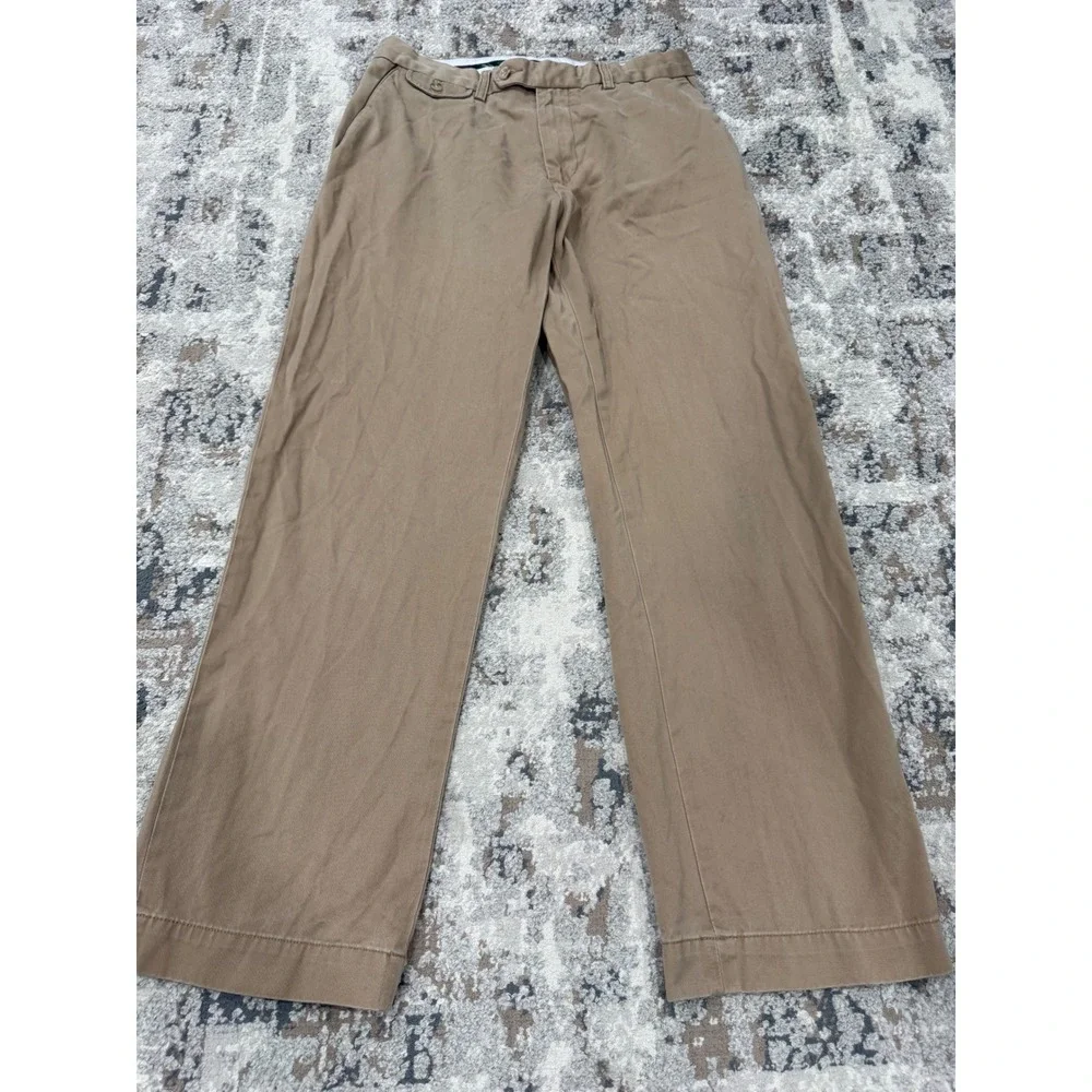 Polo Ralph Lauren Mens Tan Khaki Straight Leg Chino Pants 32x32 Cotton Twill